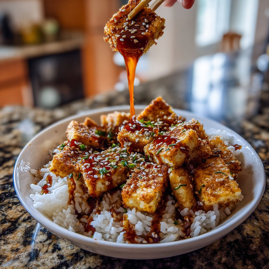 Crispy Tofu Sesame Rice Bowl