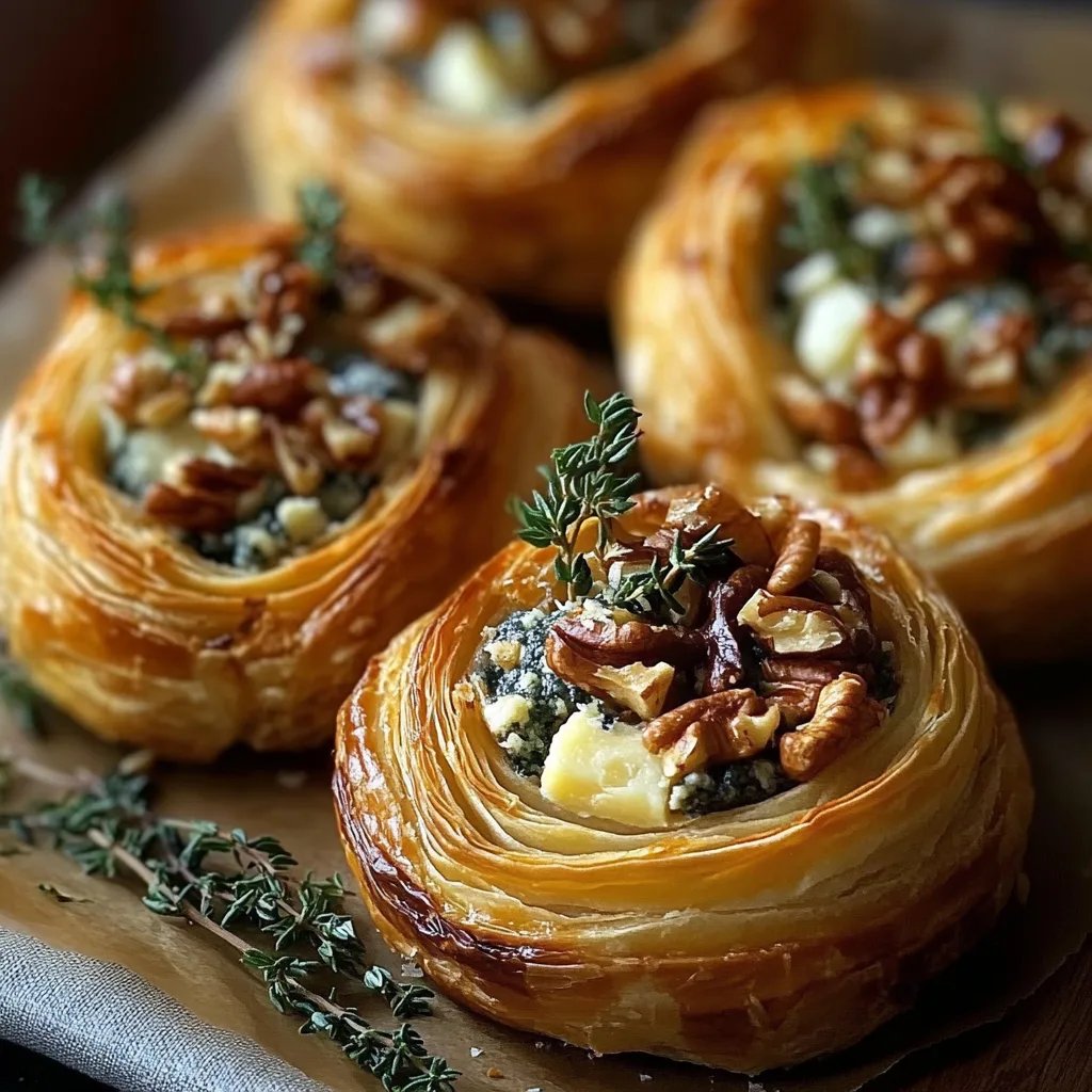 Blue Cheese Walnut Thyme Puff Pastry Twirl