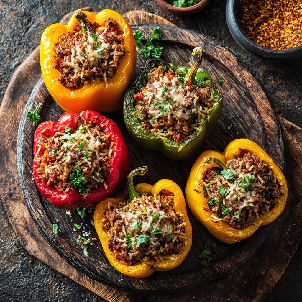 Ground Beef And Rice Stuffed Peppers
