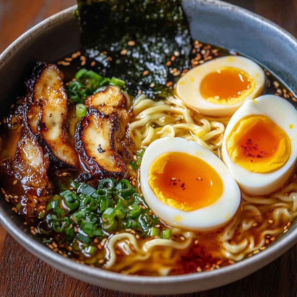 Savory Dumpling Ramen Bowl with Soft-Boiled Eggs and Fresh Greens