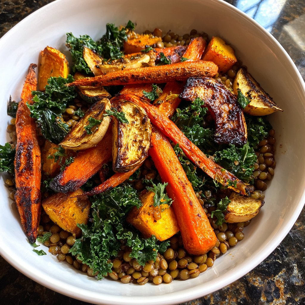 Roasted Veggie Lentil Grain Bowl